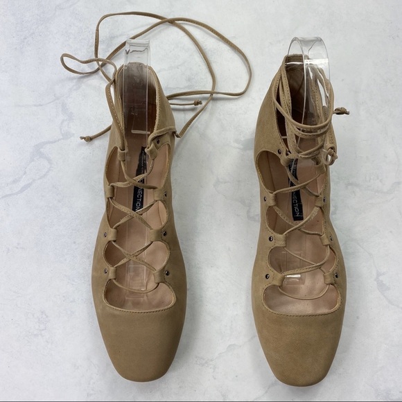 [French Connection] Tan Lace Up Flats - Picture 1 of 5